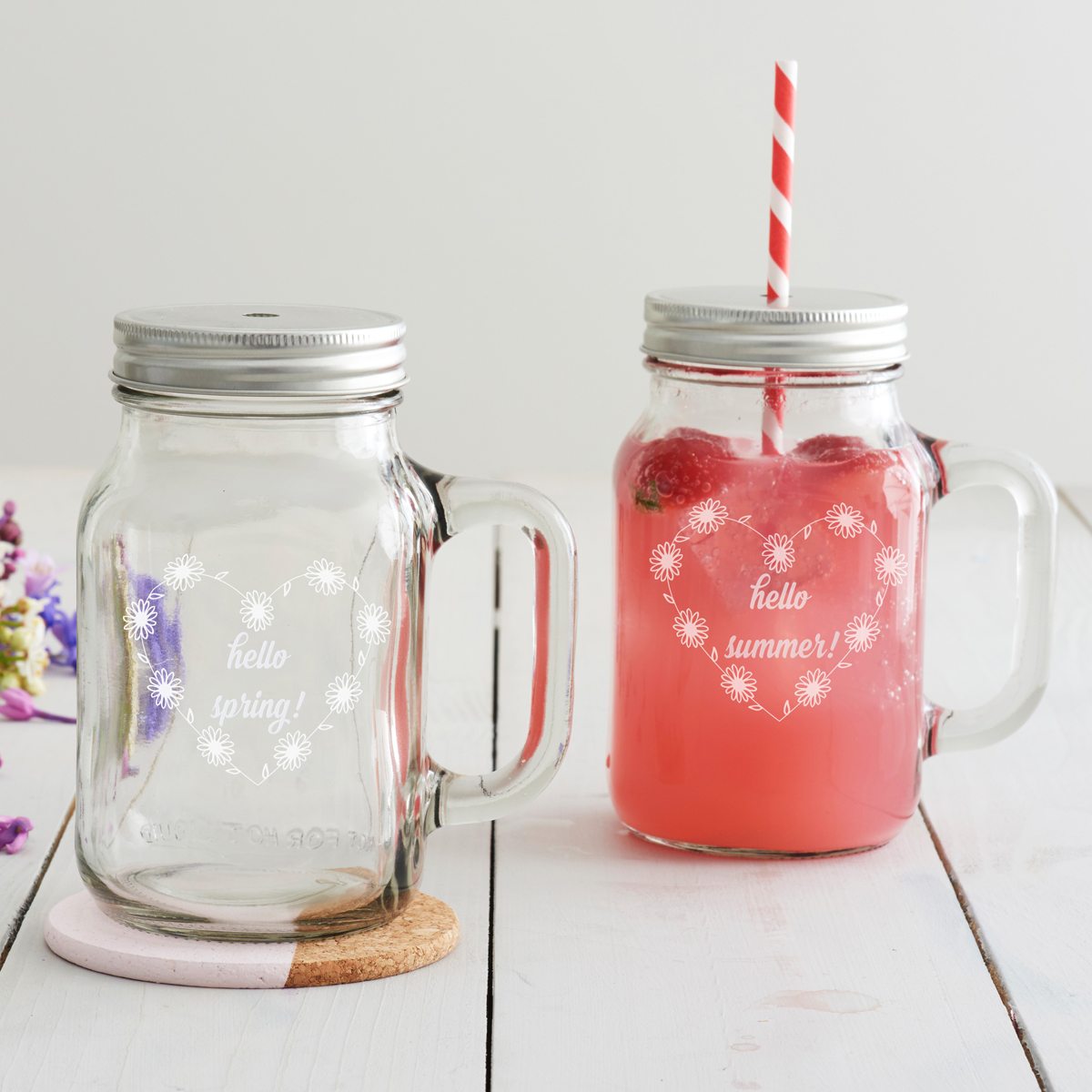 Personalised Daisy Heart Handled Drinking Jar Becky Broome Becky Broome