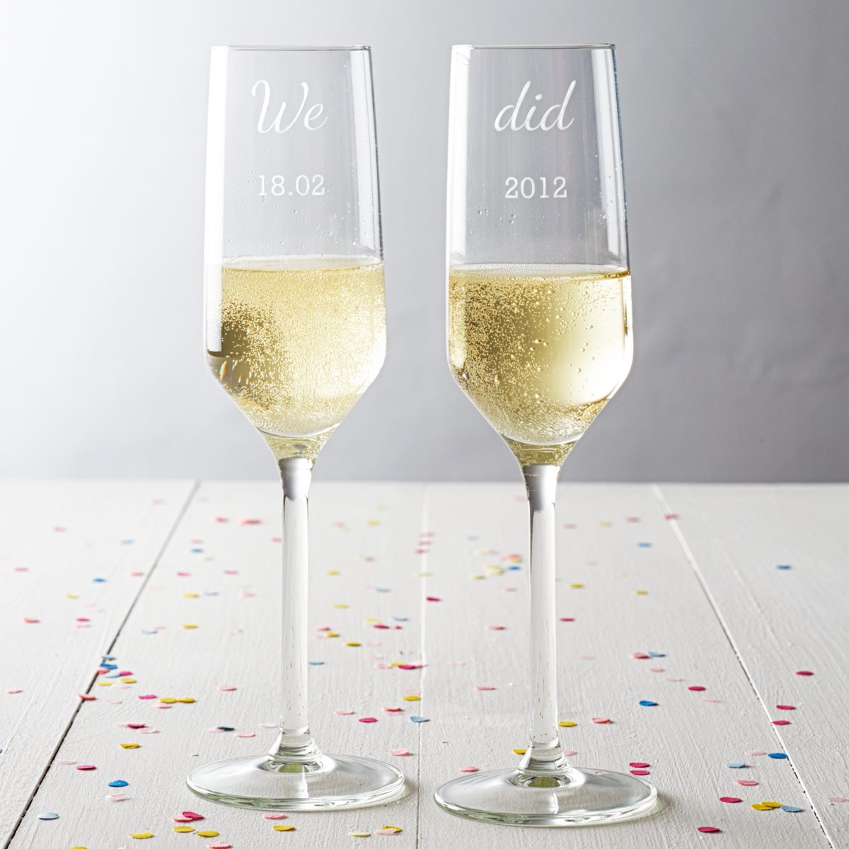Personalised 'We Did' Anniversary Champagne Glass Set