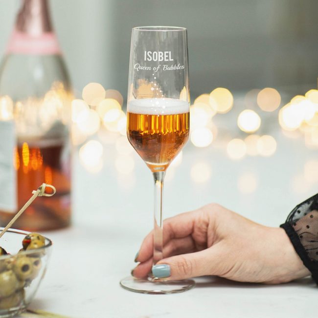Personalised 'Queen Of Bubbles' Champagne Flute
