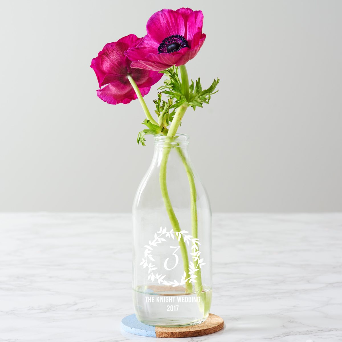 Personalised Wreath Wedding Milk Bottle Centrepiece