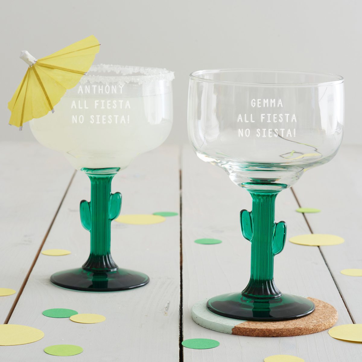 Personalised ‘All Fiesta’ Cactus Margarita Glass Becky Broome Becky