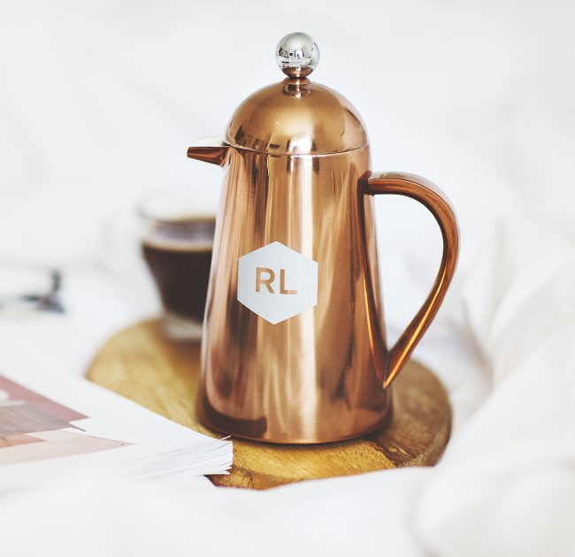 Personalised Geometric Copper Coffee Pot Lifestyle