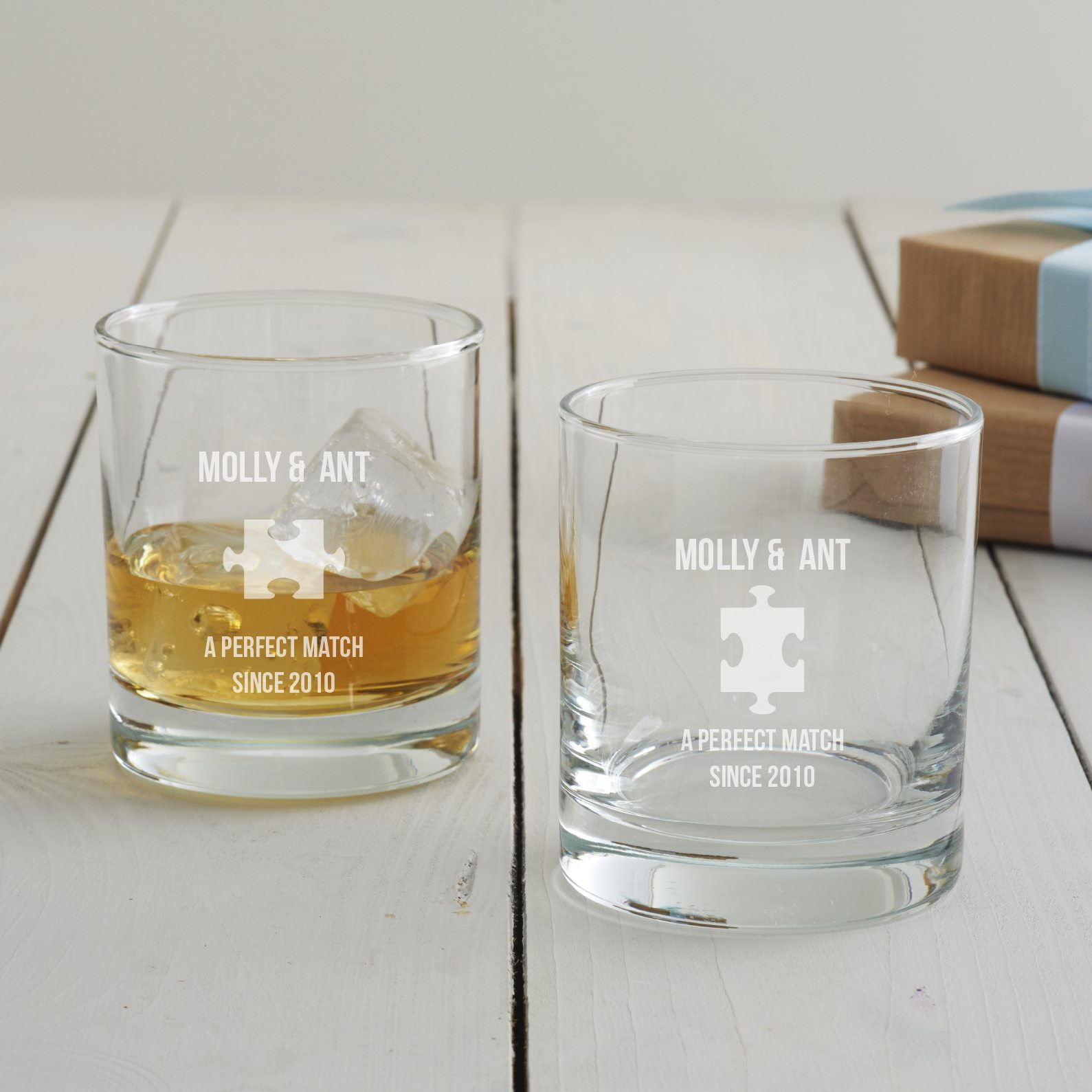 Personalised Jigsaw Anniversary Whisky Glass Set