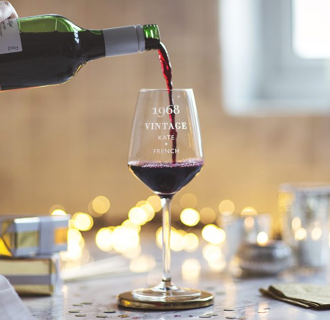 Personalised 'Vintage' Birthday Wine Glass Lifestyle
