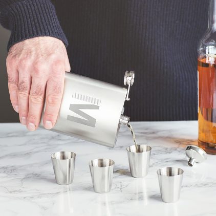 Personalised Initial Hip Flask & Cup Set Lifestyle