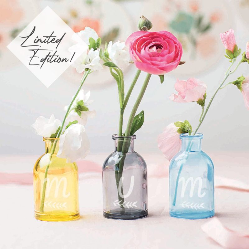 Coloured 'Mum' Bottle Bud Vases Limited Edition Becky Broome Becky